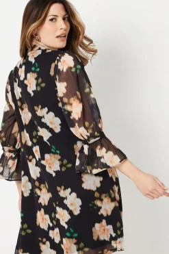 Blurred Floral V-neck Shift Dress