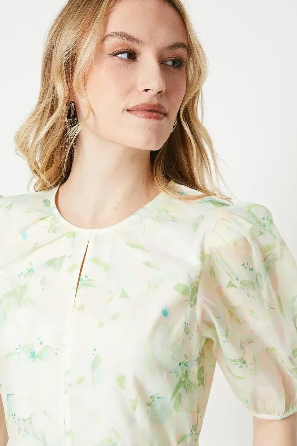 Blush Floral Organza Puff Sleeve Midi Dress