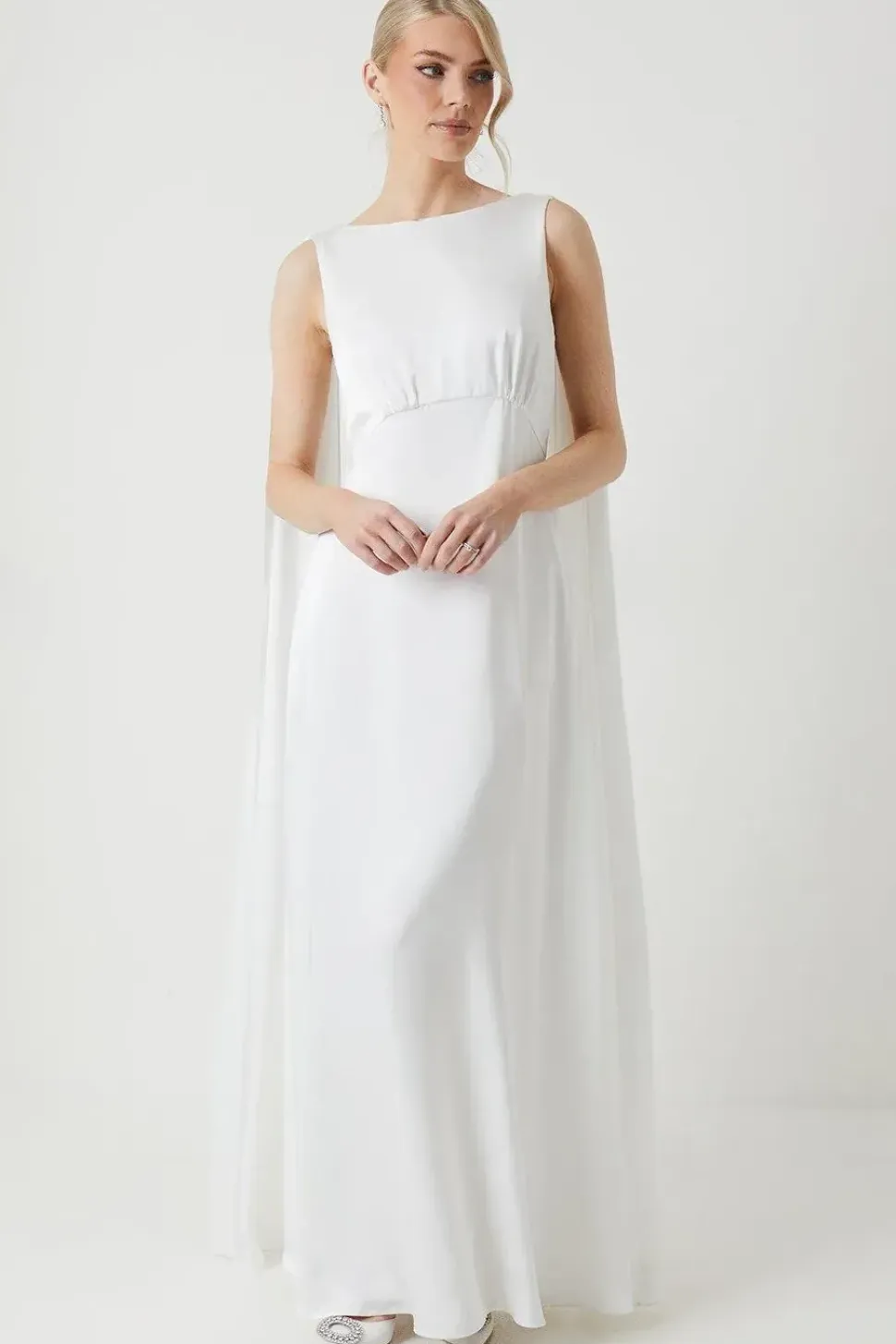 Boat Neck Cape Detail Wedding Dress