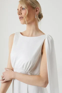 Boat Neck Cape Detail Wedding Dress