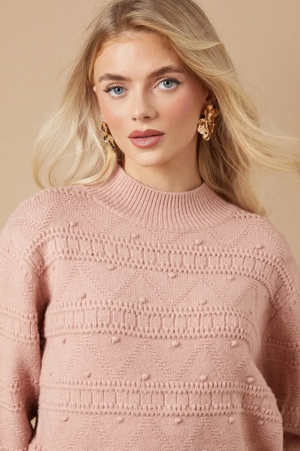 Bobble Zig Zag Stitch Detail Jumper