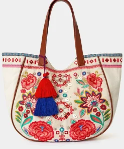 Boho Embroidered Canvas Tote Bag