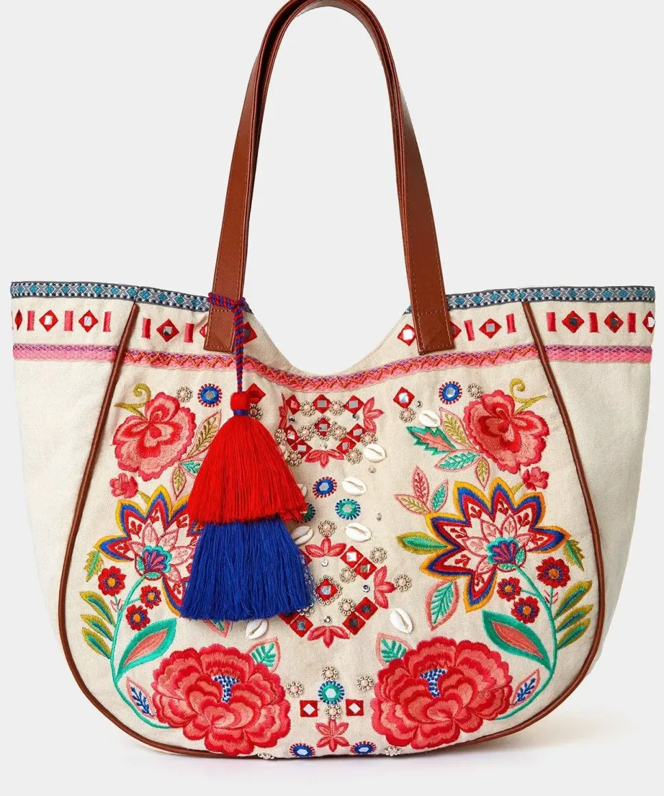 Boho Embroidered Canvas Tote Bag
