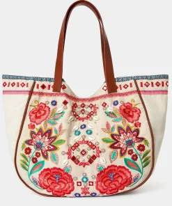 Boho Embroidered Canvas Tote Bag