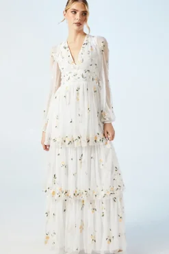 Boho Long Sleeve Embroidered Maxi Wedding Dress