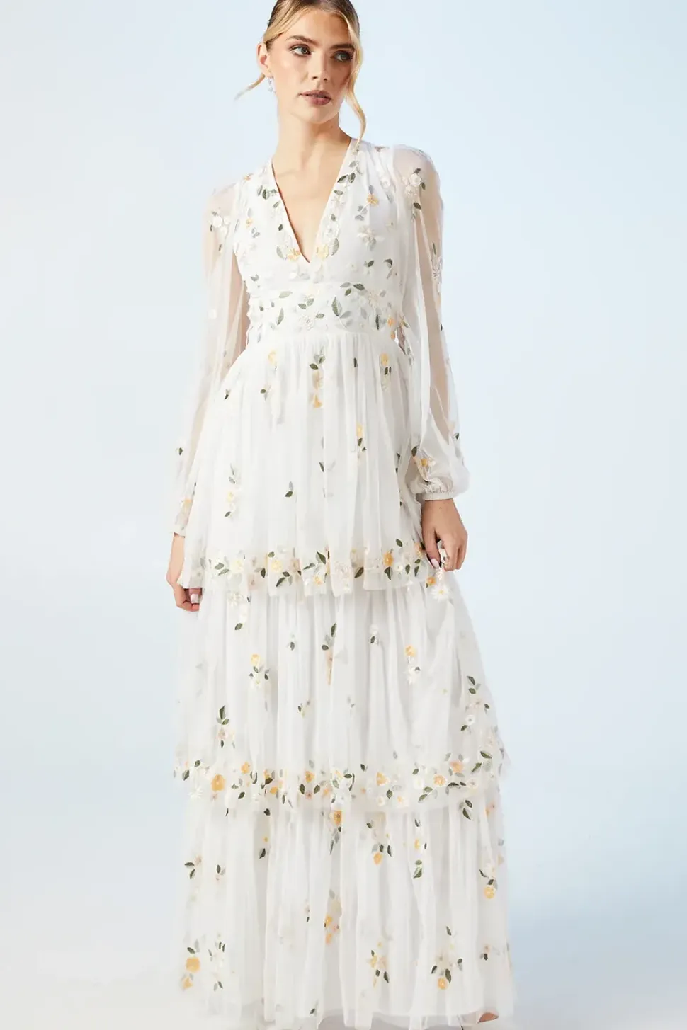 Boho Long Sleeve Embroidered Maxi Wedding Dress
