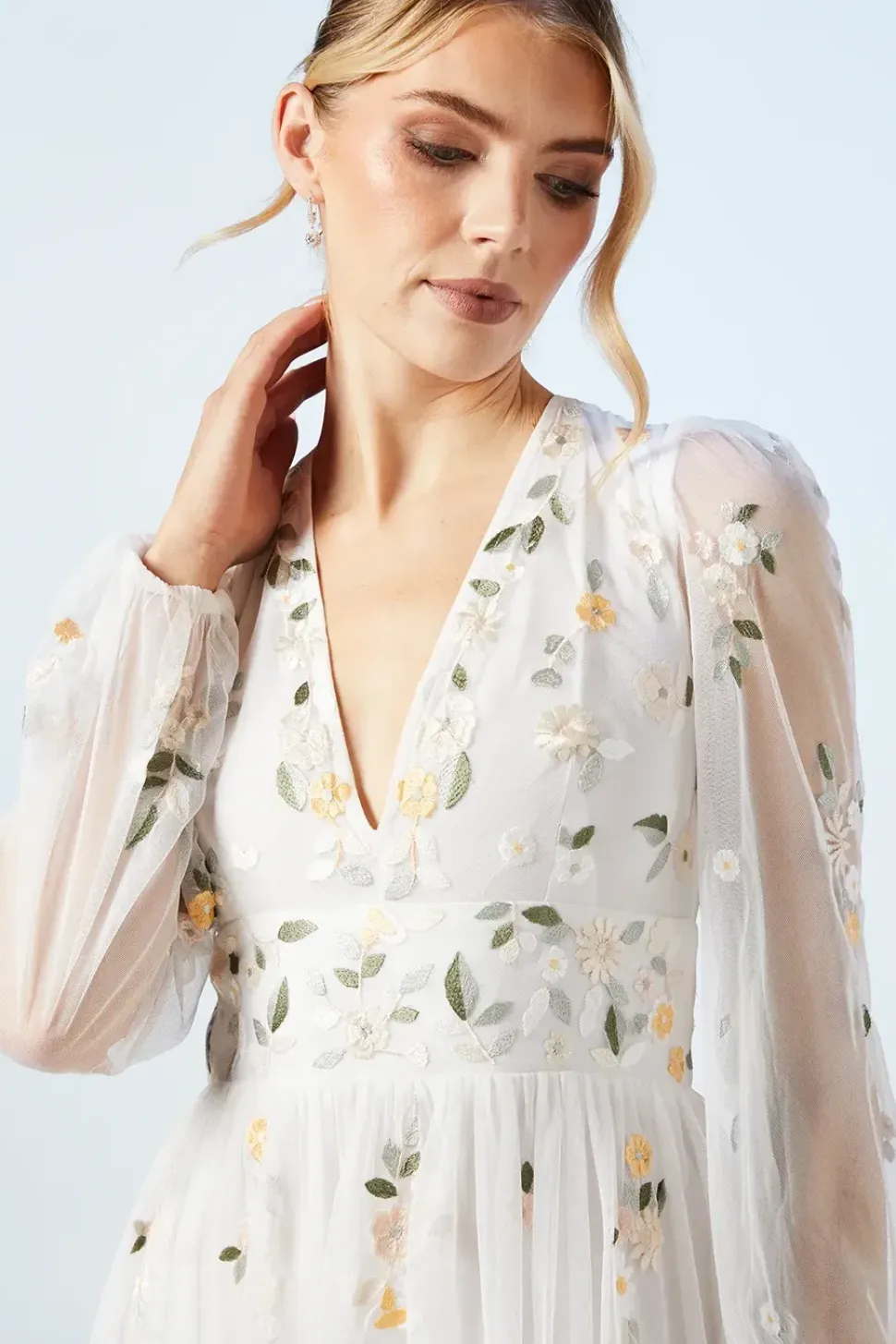 Boho Long Sleeve Embroidered Maxi Wedding Dress