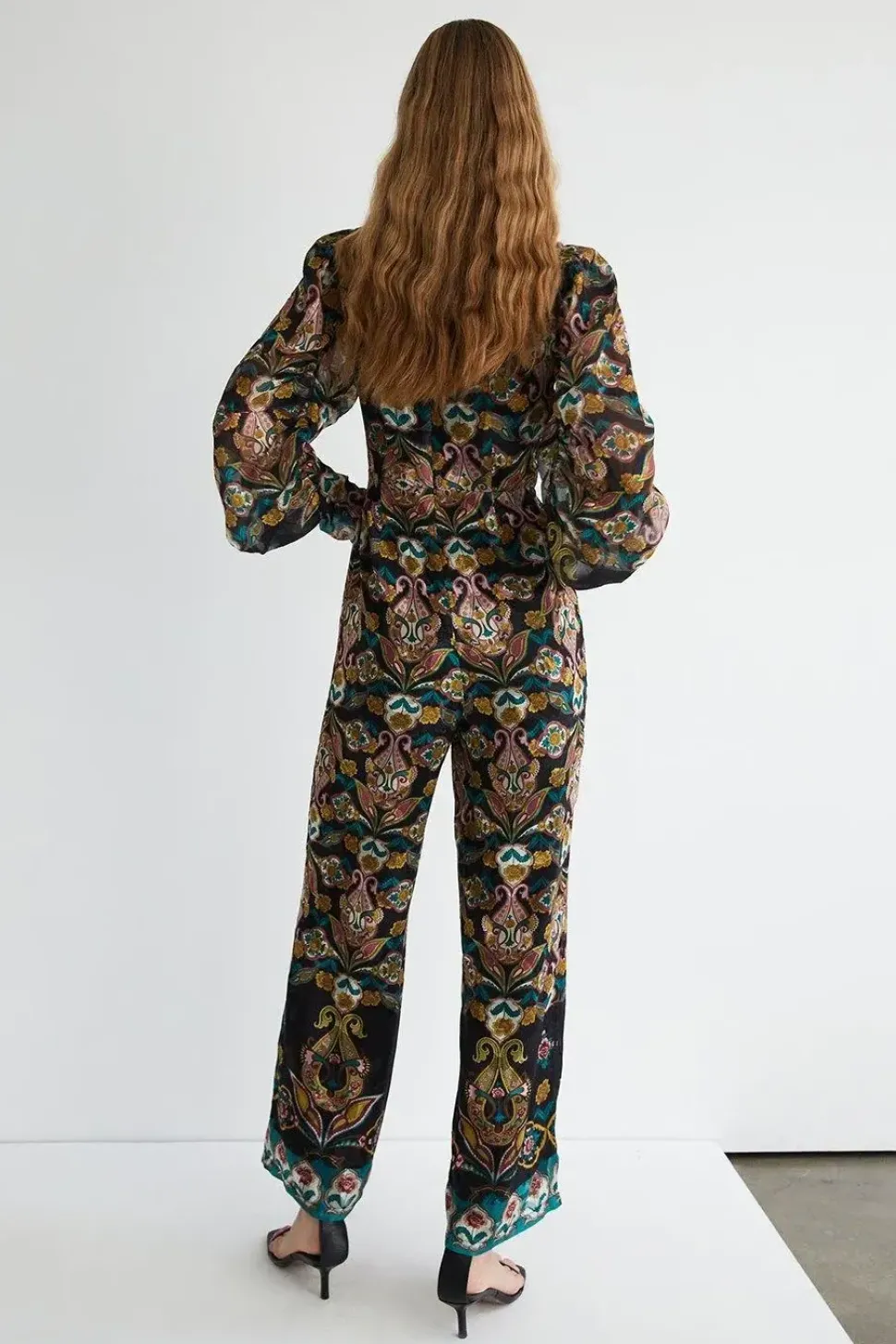 Border Print Chiffon Jacquard Jumpsuit