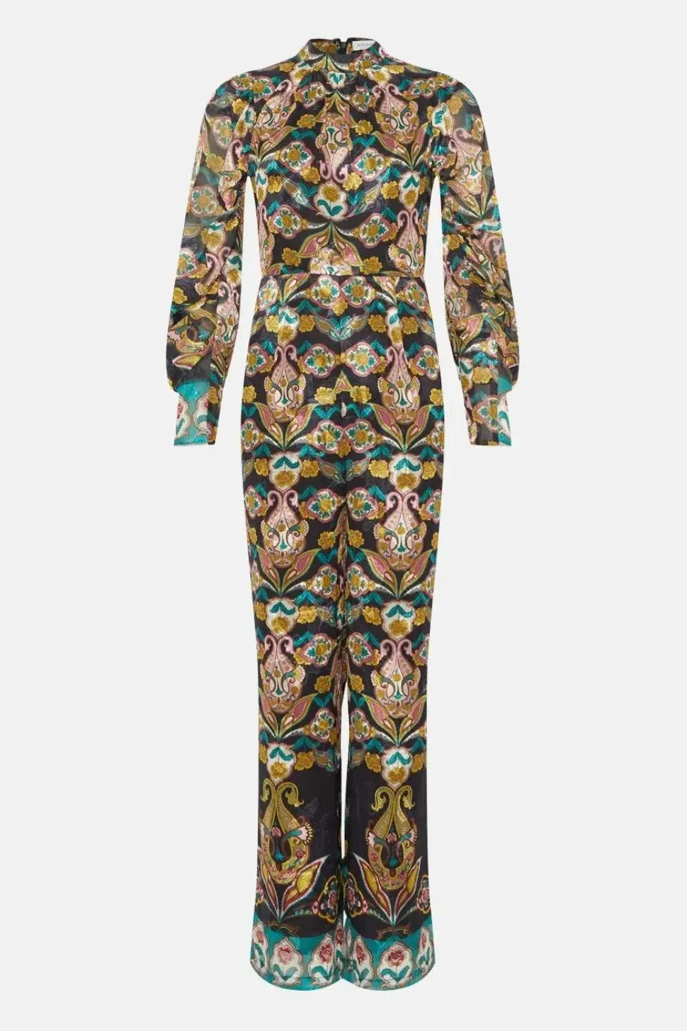 Border Print Chiffon Jacquard Jumpsuit