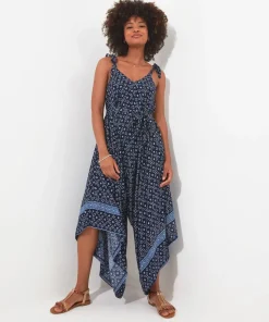 Border Print Hareem Leg Oversized Halterneck Jumpsuit