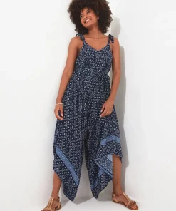 Border Print Hareem Leg Oversized Halterneck Jumpsuit