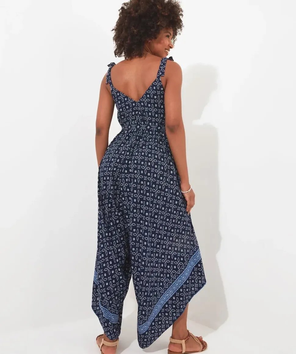 Border Print Hareem Leg Oversized Halterneck Jumpsuit