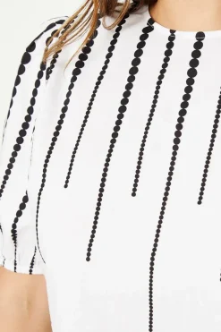 Border Spot Print Puff Sleeve Shift Dress