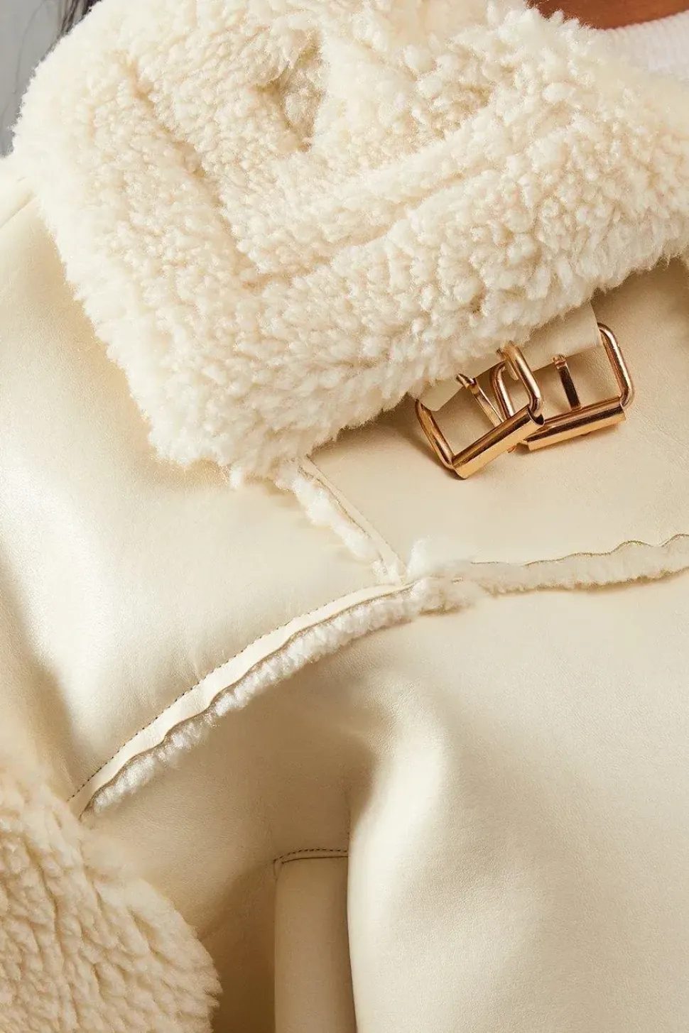 Borg Buckle Detail Cropped Aviator Jacket