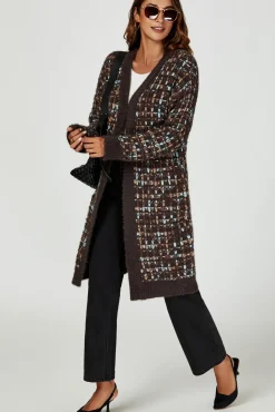 Boucle Check Cardigan With Multicolour Speckles