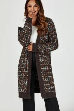 Boucle Check Cardigan With Multicolour Speckles
