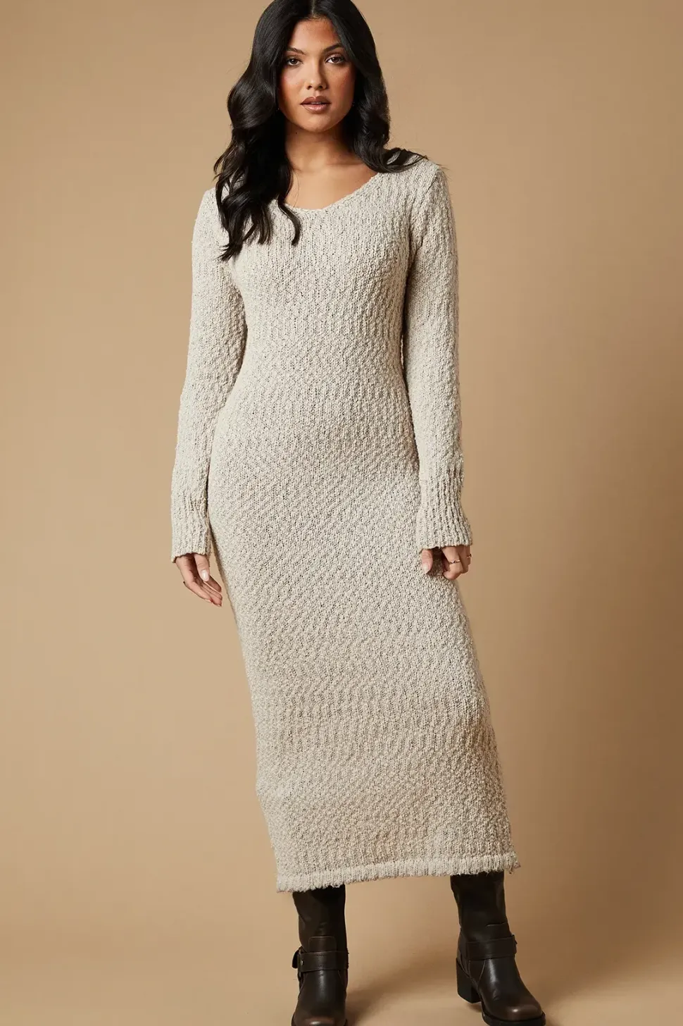 Boucle Cosy Knitted Midi Dress