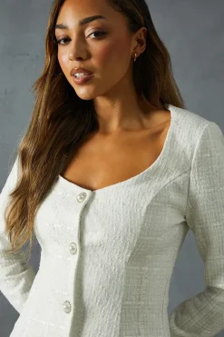 Boucle Feather Trim A-Line Mini Dress