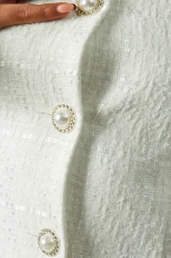 Boucle Feather Trim A-Line Mini Dress