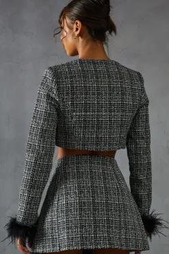 Boucle Feather Trim Cropped Jacket