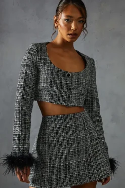 Boucle High Waist A-line Mini Skirt
