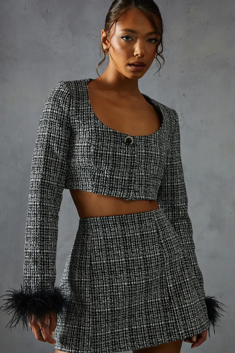 Boucle High Waist A-line Mini Skirt