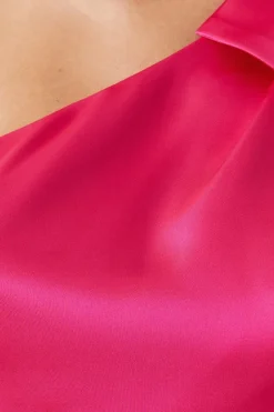 Bow And Drape Detail One Shoulder Satin Bridesmaid Dress