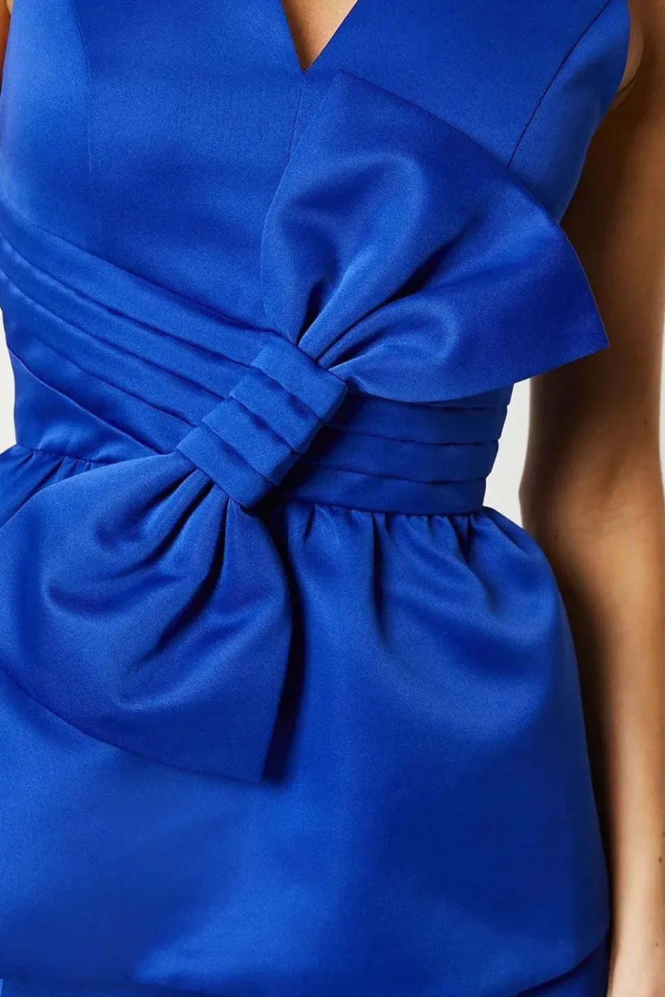 Bow And Pleat Structured Satin Peplum Top