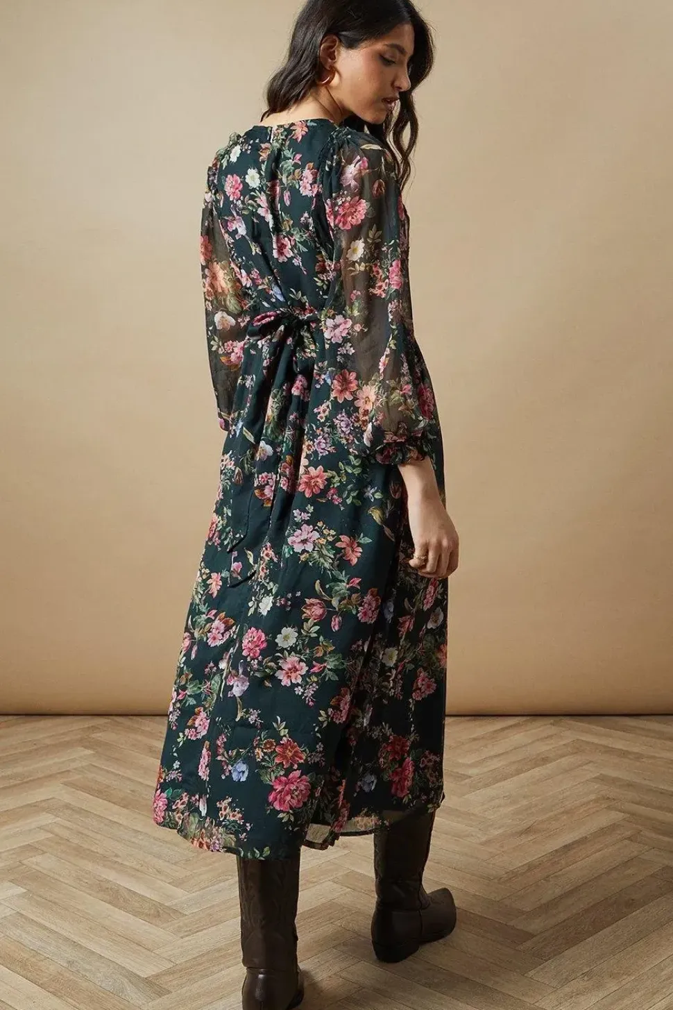 Bow Back Chiffon Midi Dress