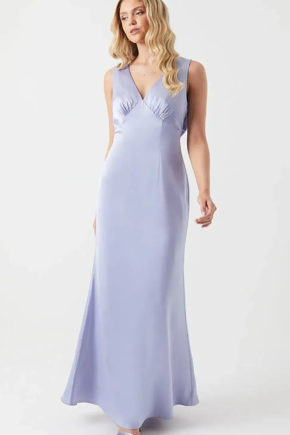 Bow Back V Neck Satin Bridesmaid Dress
