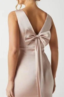 Bow Back V Neck Satin Bridesmaid Dress