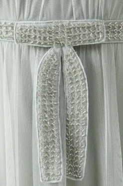 Bow Detail Angel Sleeve Mesh Bridesmaids Maxi Dress