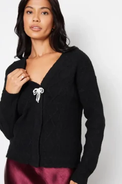 Bow Detail Cable Knit Cardigan
