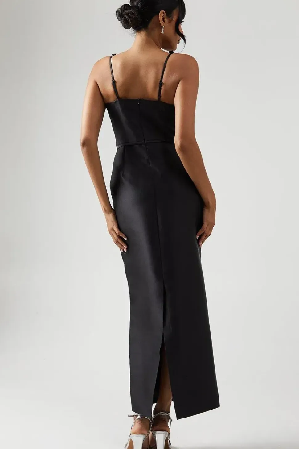 Bow Detail Twill Column Bridesmaid Dress