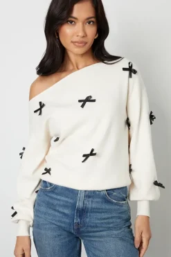 Bow Embellished Slash Neck Jumper
