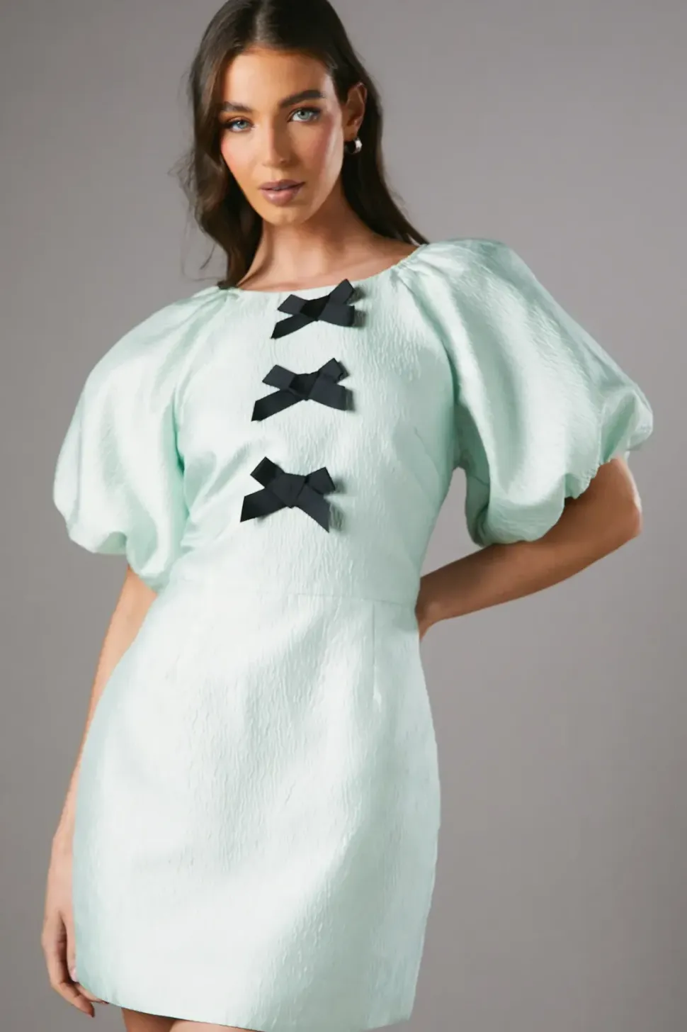 Bow Jacquard Mini Dress