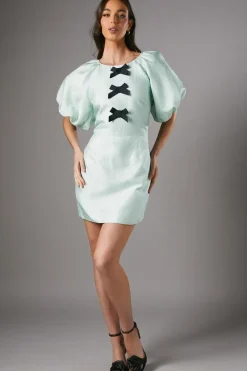 Bow Jacquard Mini Dress