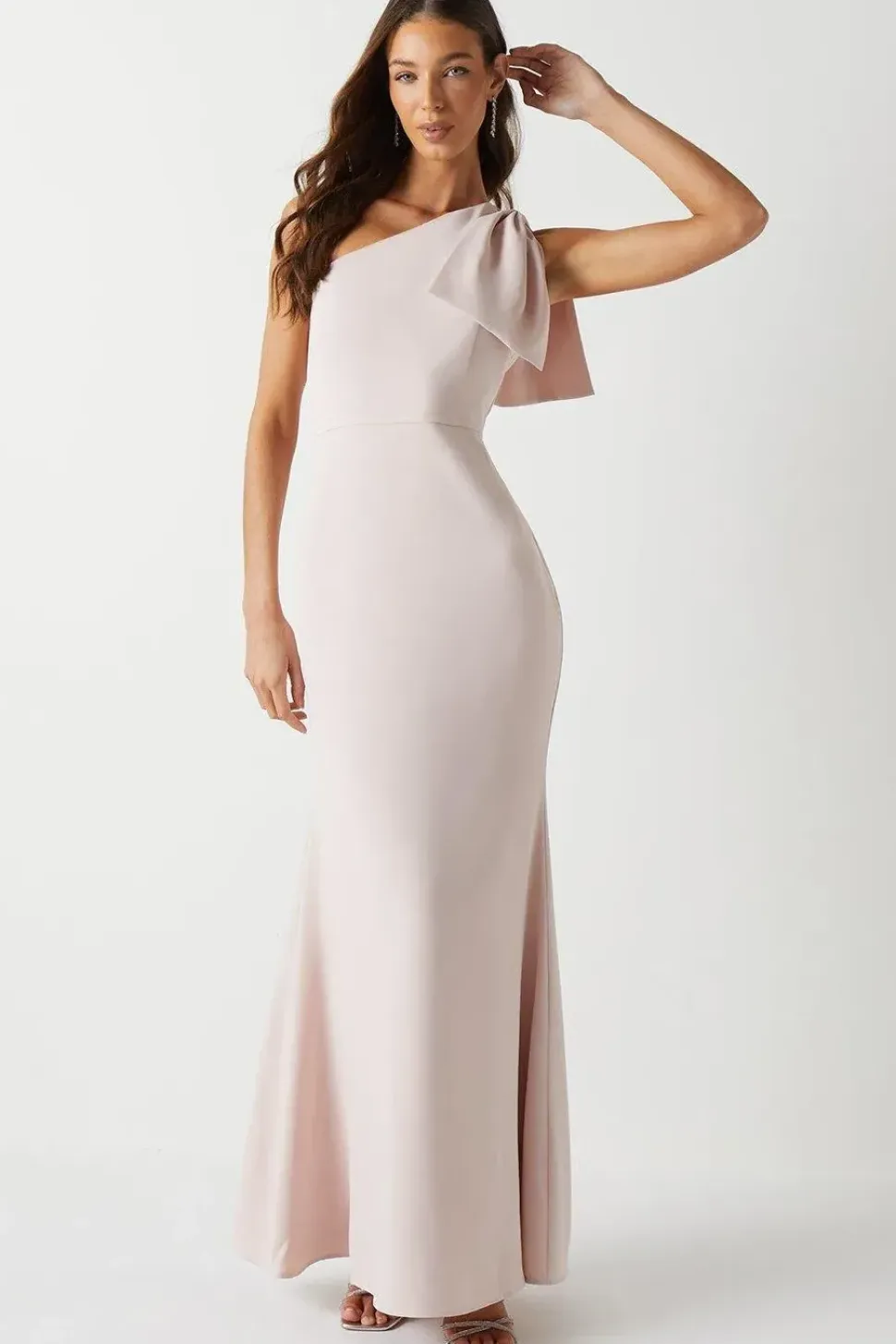 Bow One Shoulder Puddle Bridesmaid Maxi Dress