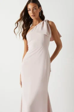 Bow One Shoulder Puddle Bridesmaid Maxi Dress