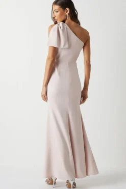 Bow One Shoulder Puddle Bridesmaid Maxi Dress