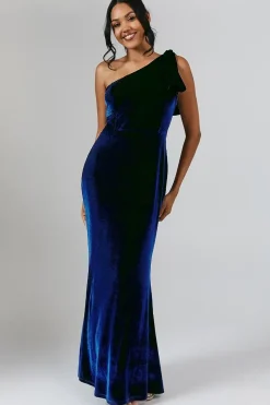Bow One Shoulder Velvet Bridesmaid Maxi Dress