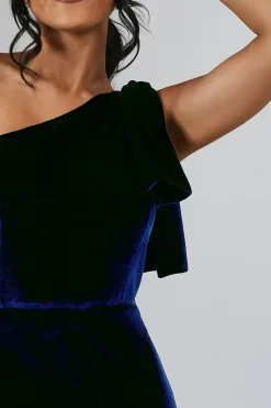 Bow One Shoulder Velvet Bridesmaid Maxi Dress