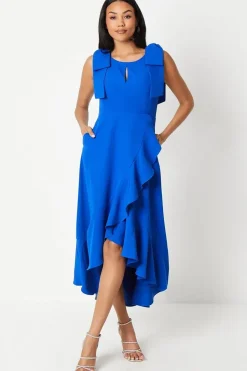 Bow Ruffle Round Neck Midi Dress