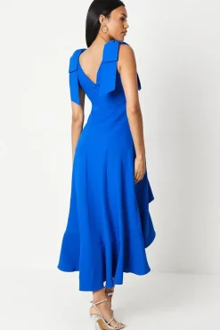 Bow Ruffle Round Neck Midi Dress