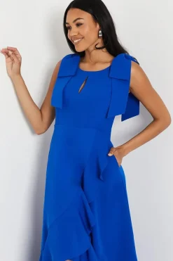 Bow Ruffle Round Neck Midi Dress