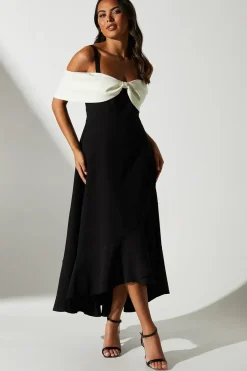 Bow Shoulder Detail Ruffle Dress