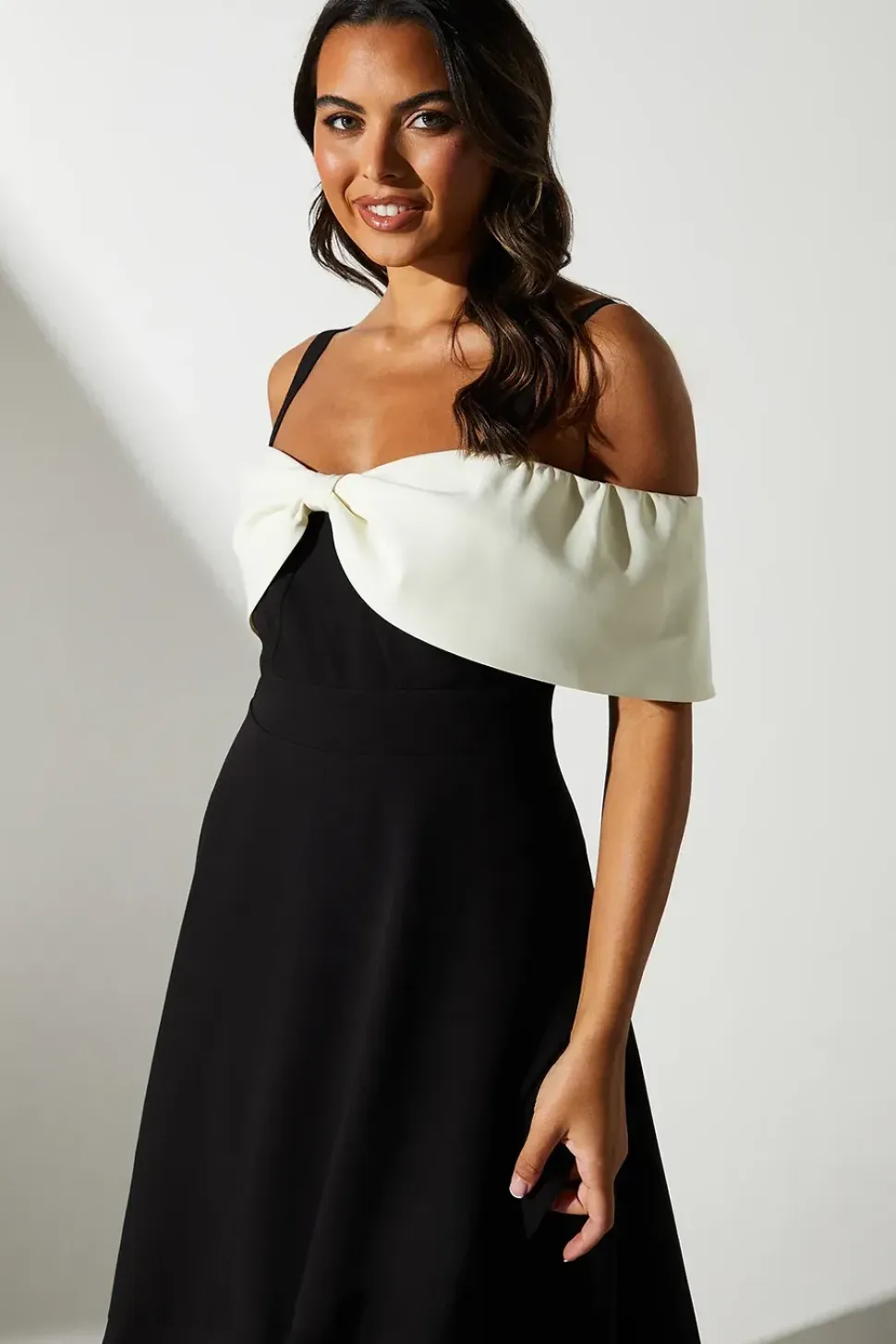 Bow Shoulder Detail Ruffle Dress