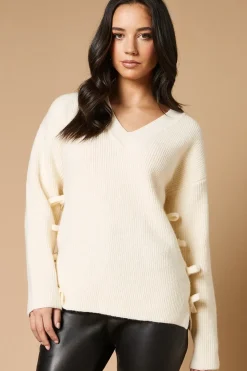 Bow Side V Neck Jumper
