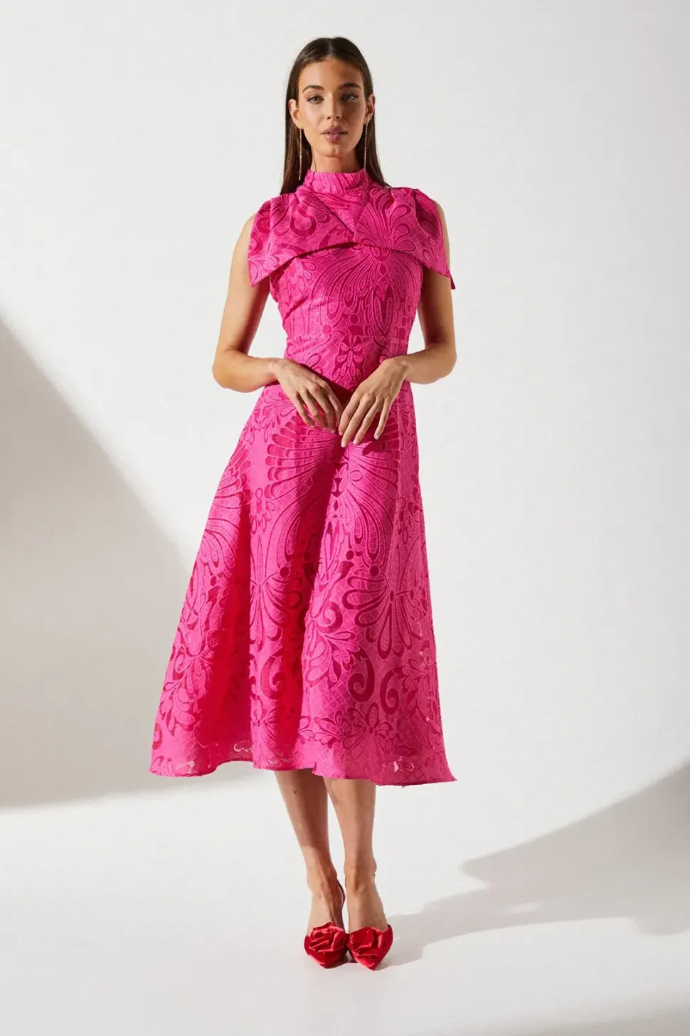 Bow Sleeve Jacquard Dress