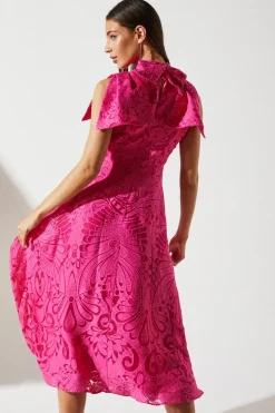 Bow Sleeve Jacquard Dress